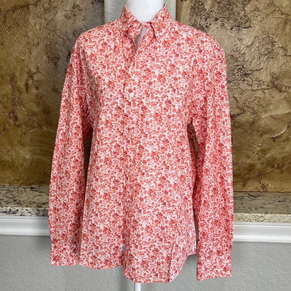 Frank & Eileen Finbar Shirt Womens XS Orange Floral Long Sleeve Button Down
